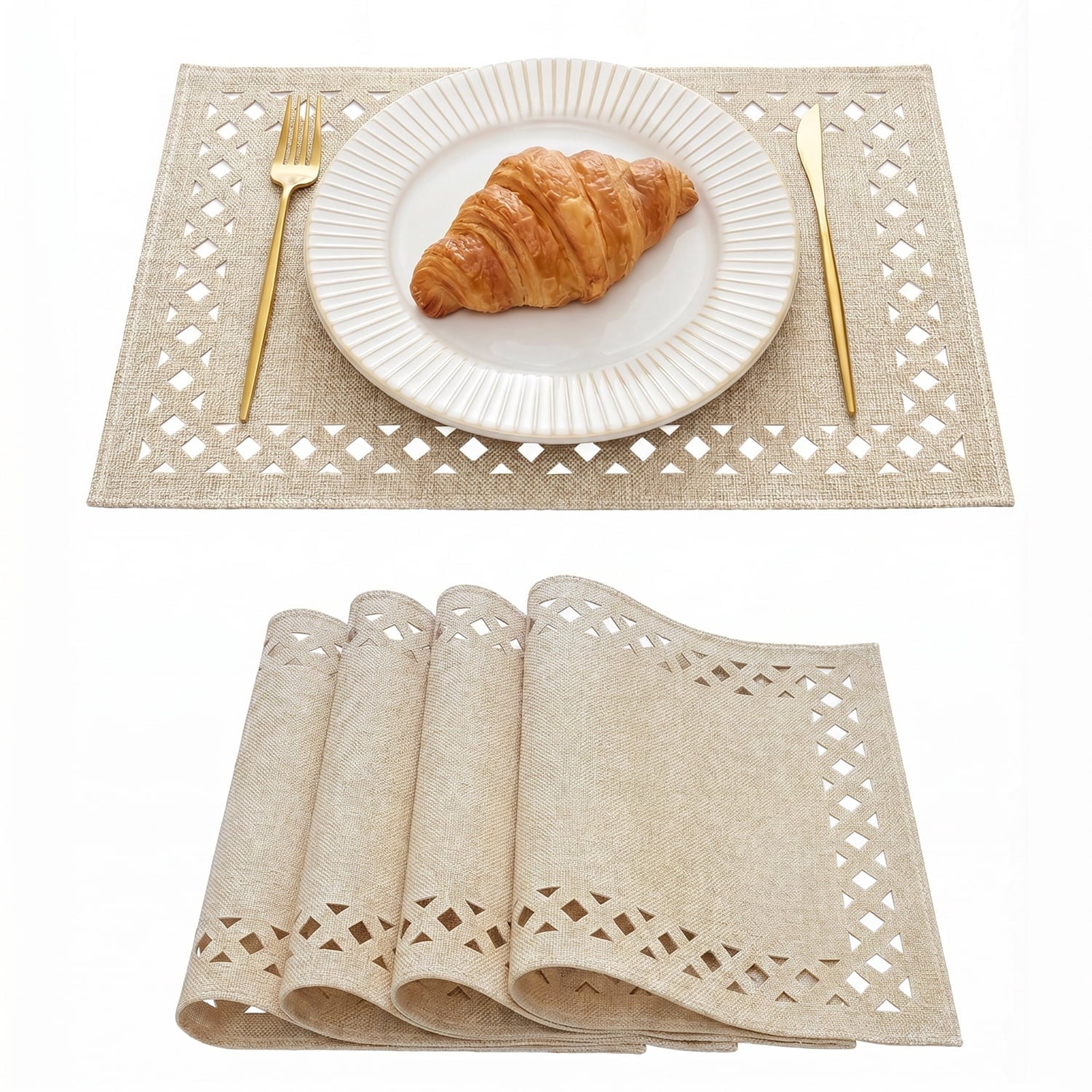 Sm:)e Hollow Out Laser Cut Light Brown Placemats Set of 4, Seasonal Summer Washable Kitchen Dining Table Decoration for Home Party Decor 12x18 Inch