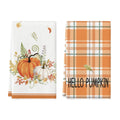 Sm:)e Orange Hello Pumpkin Leaves Fall Thanksgiving Kitchen Dish Towels 18x26 Inch Set of 2