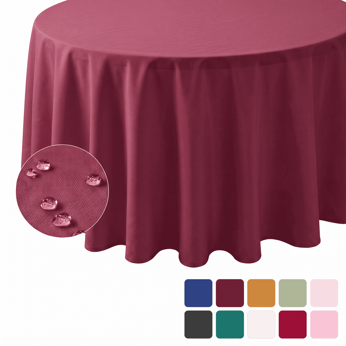 Sm:)e Burgundy Red Farmhouse Style Waterproof Tablecloth 60 Inch, Yarn-Dyed Woven Table Cover for Dining Decor, Round