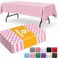 Sm:)e Plastic Table Cloth Disposable 6 Pack, 54 x 108 Inch, Pink White Checked, for Party Picnic Wedding