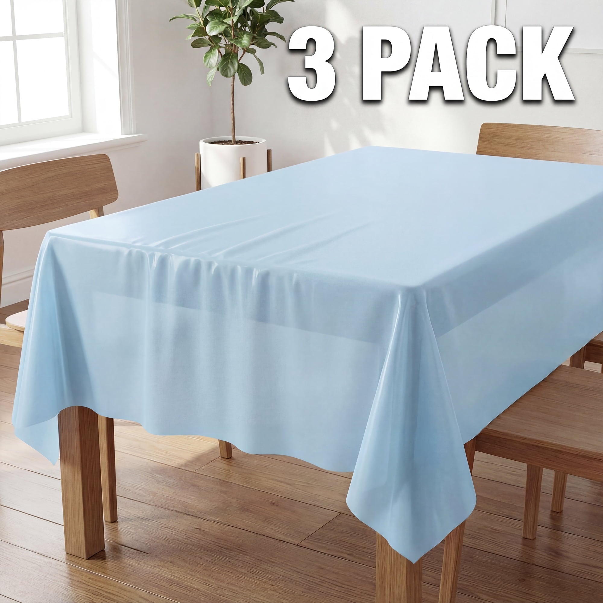 Plastic Table Cloth Disposable 3 Pack, 54 x 108 Inch, Blue, for Party Picnic Wedding