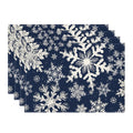 Smile Navy Blue Snowflakes Winter Placemats Set of 4, 12x18 Inch Christmas Table Mats