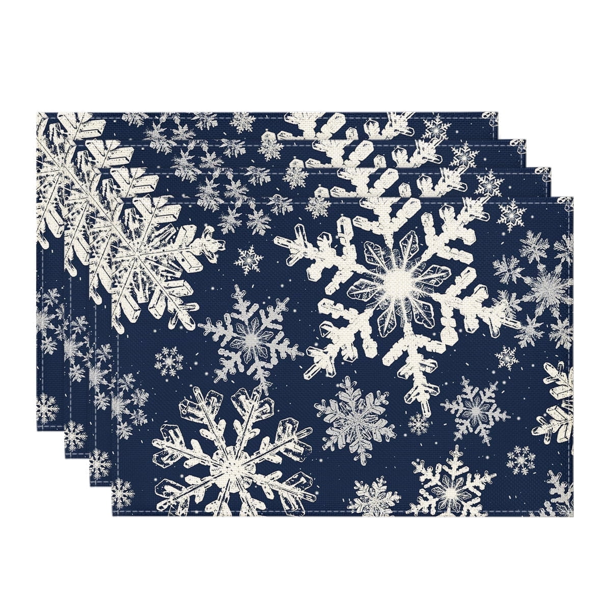 Smile Navy Blue Snowflakes Winter Placemats Set of 4, 12x18 Inch Christmas Table Mats