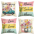 Sm:)e Tulips Floral Truck Love lives Here Spring Throw Pillow Covers Set of 4,18x18 Inch,Multi color