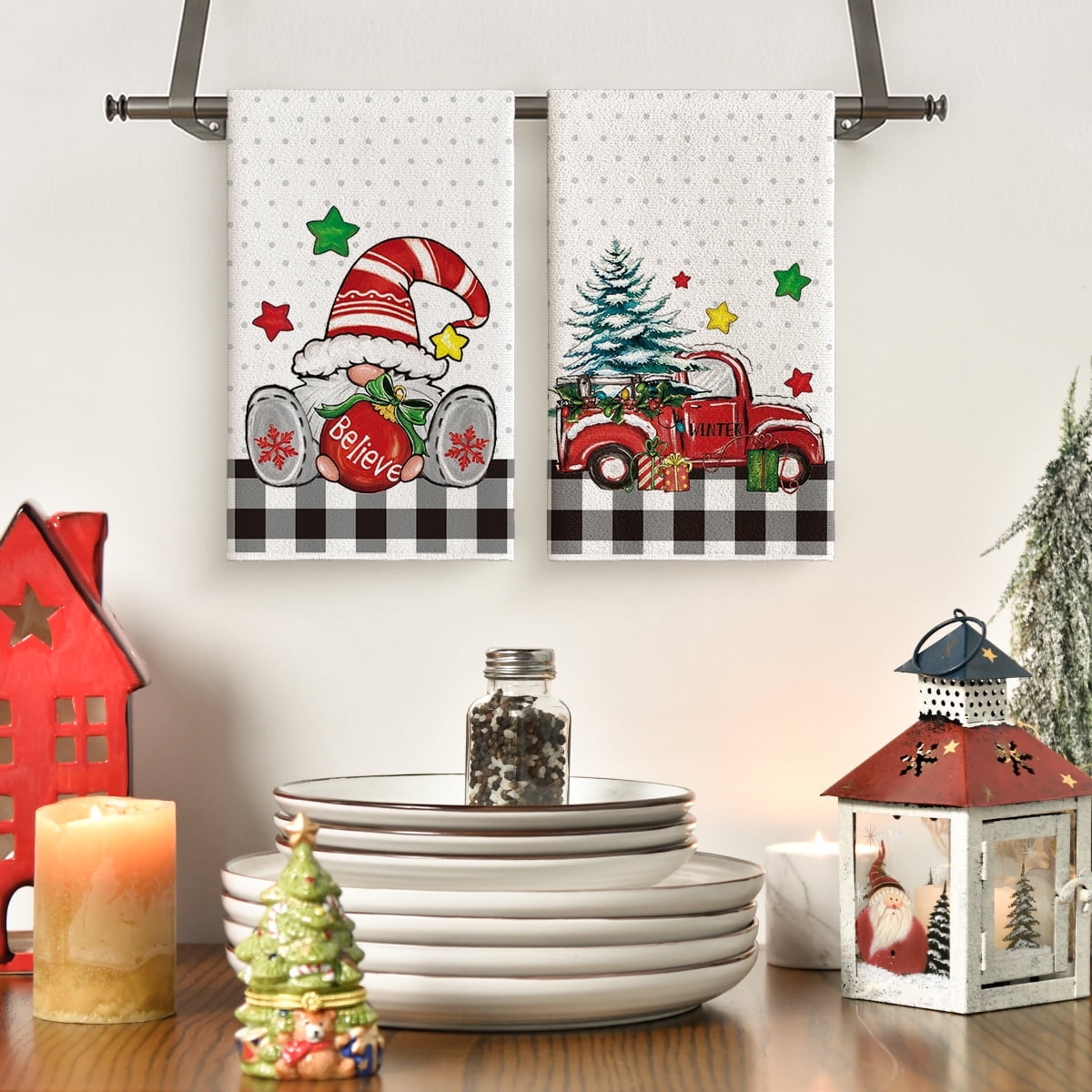 Sm:)e Gnome Truck Beliebe Christmas Kitchen Dish Towels Set of 2 18x26 Inch