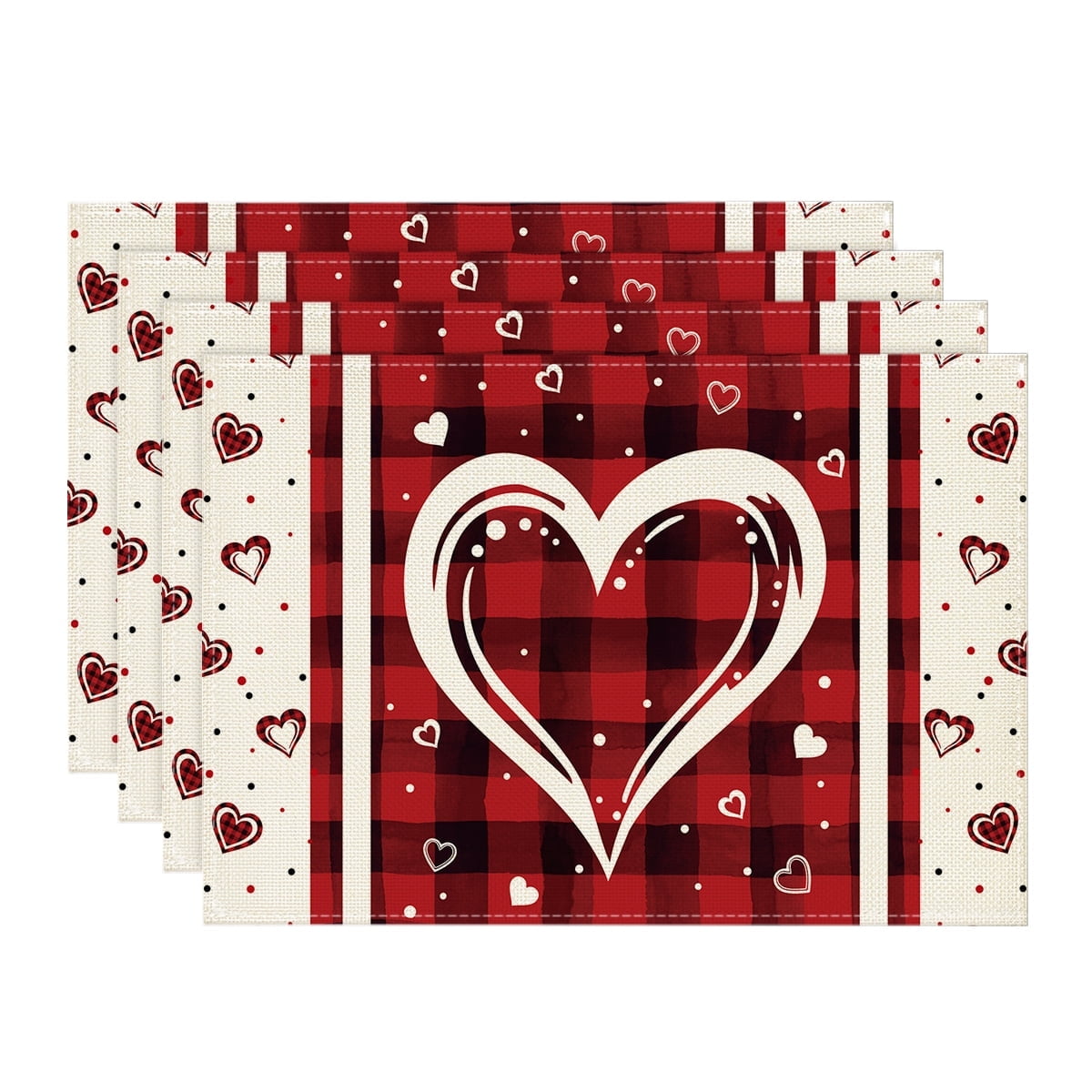Sm:)e Red Black Love Valentine's Day Placemats Set of 4, 12x18 Inch