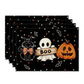 Smile Jack O Lantern Black Cat Boo Ghost Halloween Placemats Set of 4