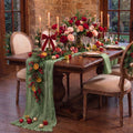 Sm:)e Boho Sage Green Gauze Cheesecloth Table Runner 35x120 Inch, Multi-Purpose Decor for Kitchen Dining Wedding Holiday Party