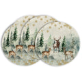 Smile Watercolor Deer Trees Snowflakes Christmas Placemats Round, 15 Inch Seasonal Winter Xmas Holiday Rustic Vintage Thanksgiving Washable Table Mats Set of 4