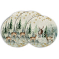 Smile Watercolor Deer Trees Snowflakes Christmas Placemats Round, 15 Inch Seasonal Winter Xmas Holiday Rustic Vintage Thanksgiving Washable Table Mats Set of 4