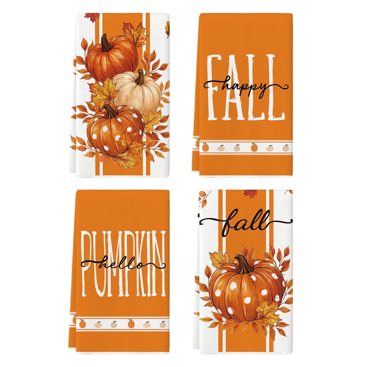 Sm:)e Maple Leaves Pumpkins Orange Fall Kitchen Dish Towels Set of 4, Soft & Absorbent Washcloth 18x26 Inch