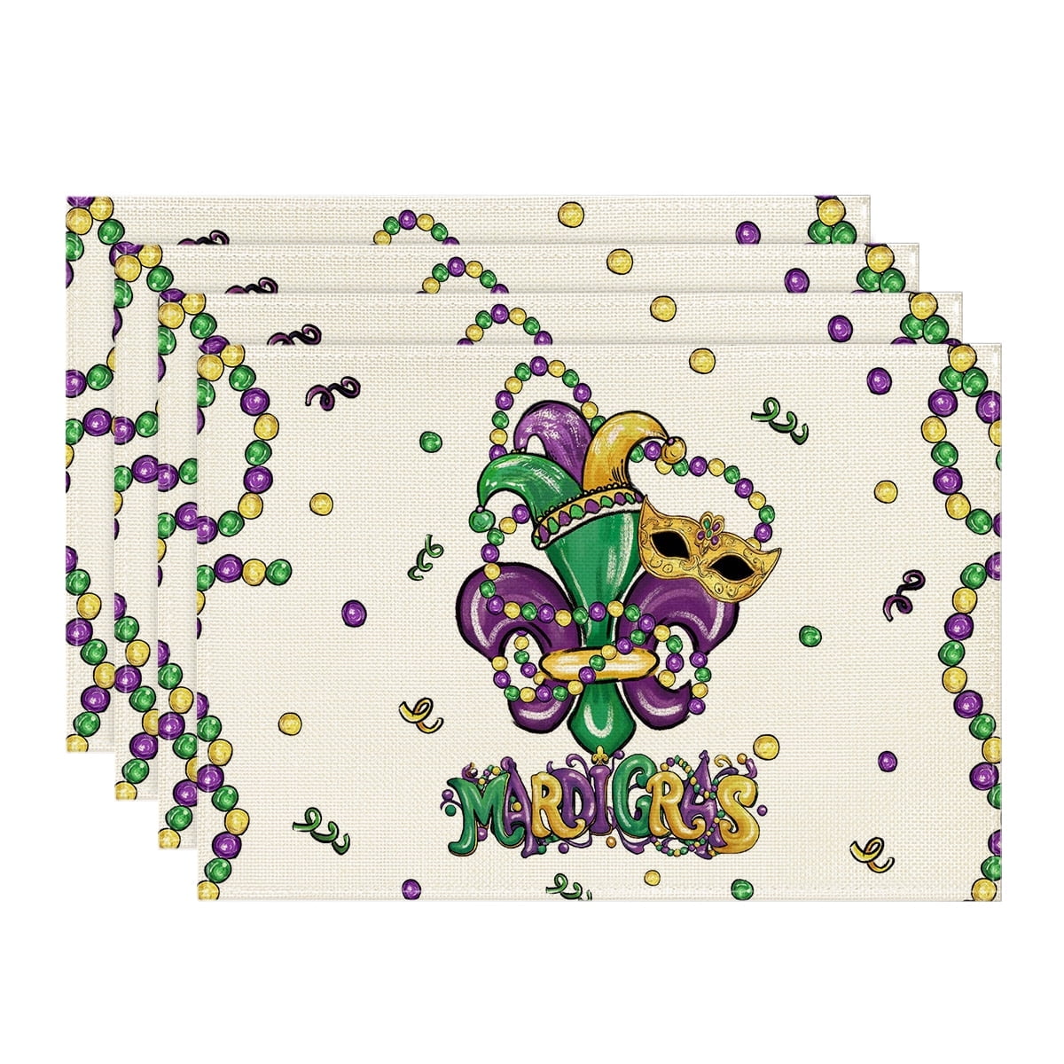 Sm:)e Irises White Mask Carnival Mardi Gras Placemats Set of 4, 12x18 Inch
