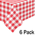 Plastic Table Cloth Disposable 6 Pack, 54 x 108 Inch, Red White Checked, for Party Picnic Wedding
