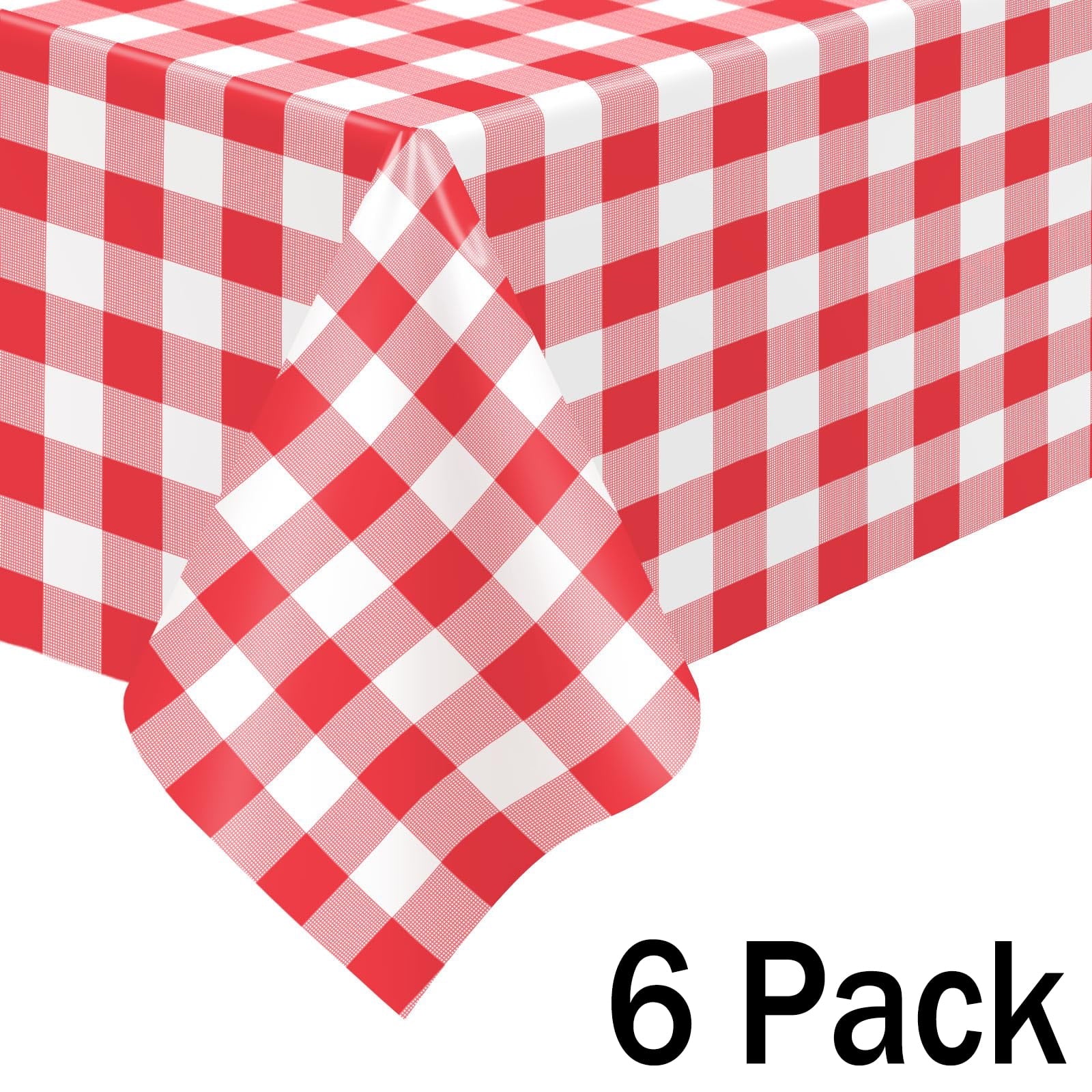 Plastic Table Cloth Disposable 6 Pack, 54 x 108 Inch, Red White Checked, for Party Picnic Wedding