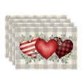 Sm:)e Buffalo Plaid Eucalyptus Love Hearts Valentine's Day Placemats Set of 4, 12x18 Inch