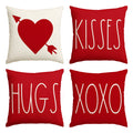 Sm:)e Love Heart Kisses Hugs XOXO Valentine's Day Throw Pillow Cover Set of 4, 18 x 18 Inch Decorative Farmhouse Outdoor Pillow Case, Red