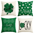 Sm:)e St. Patrick's Day Lucky Clover Throw Pillow Covers 4 Set, 16 x 16 Inch Green Luck Decoration for Sofa Couch