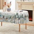 Sm:)e Christmas Tablecloth 60x84 Inch Oval, Golden Snow Deers Washable Table Cover for Party Picnic Dinner Decor