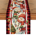 Sm:)e Vintage Colors Red Plaid Snowman Winter Christmas Table Runner, 13 x 72 Inch Farmhouse Table Decor, Universal for Indoor Outdoor Kitchen, Home & Party Decoration
