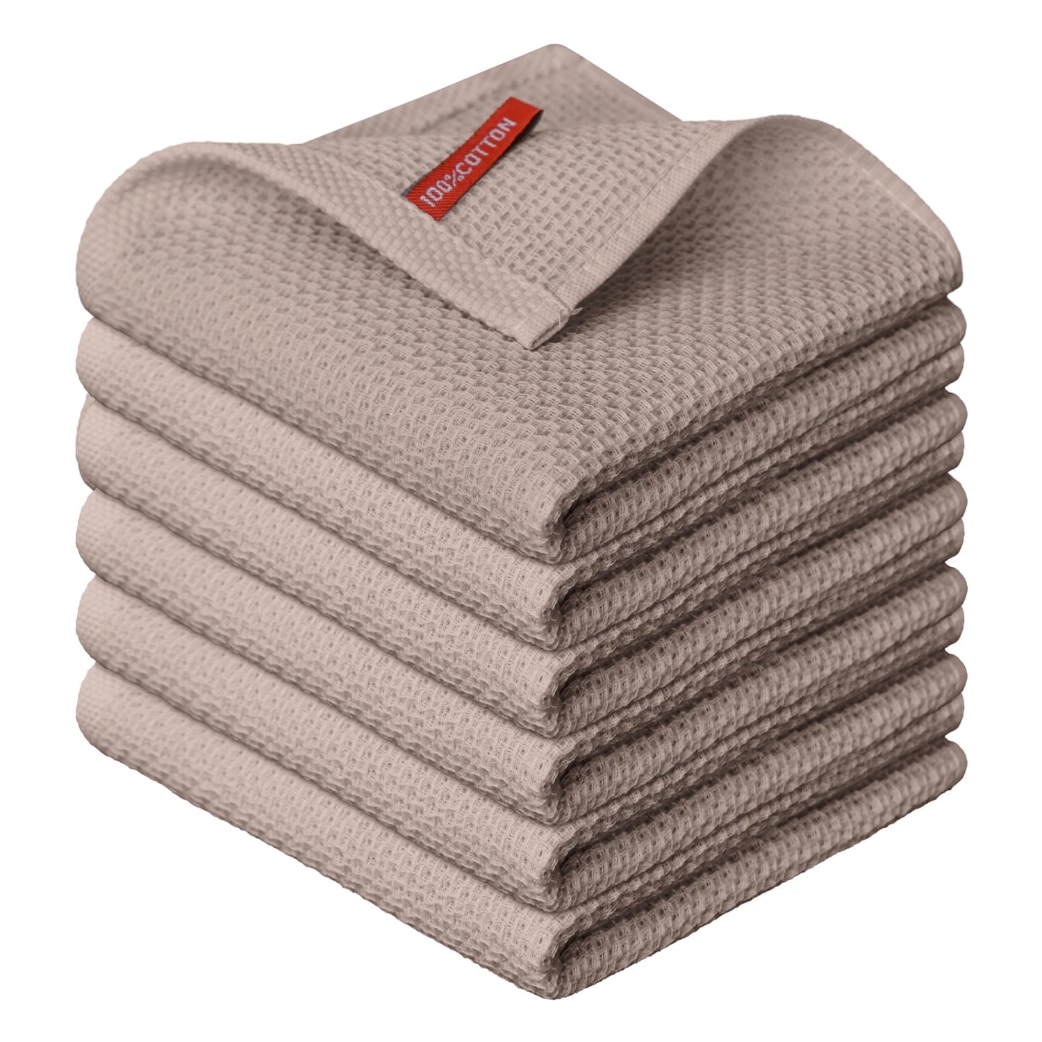 Sm:)e 100% Cotton Waffle Dishcloth, Tan, 6 Pack Soft Absorbent Quick Dry Kitchen Cleaning Towels 12x12 Inch