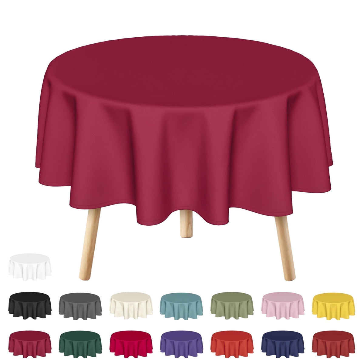 Sm:)e Stain and Wrinkle Resistant Fitable Burgundy Red Table Cloth 70 Inch Round, Reusable and Washable Polyester Fabric Table Covers for Party, Wedding and Banquet Decoration 6ft Table