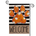 Sm:)e Paw Print Fall Garden Flag 12x18 Inch Double Sided Outside, Autumn Pumpkin Maple Leaf Welcome Stripes Yard Outdoor Flag