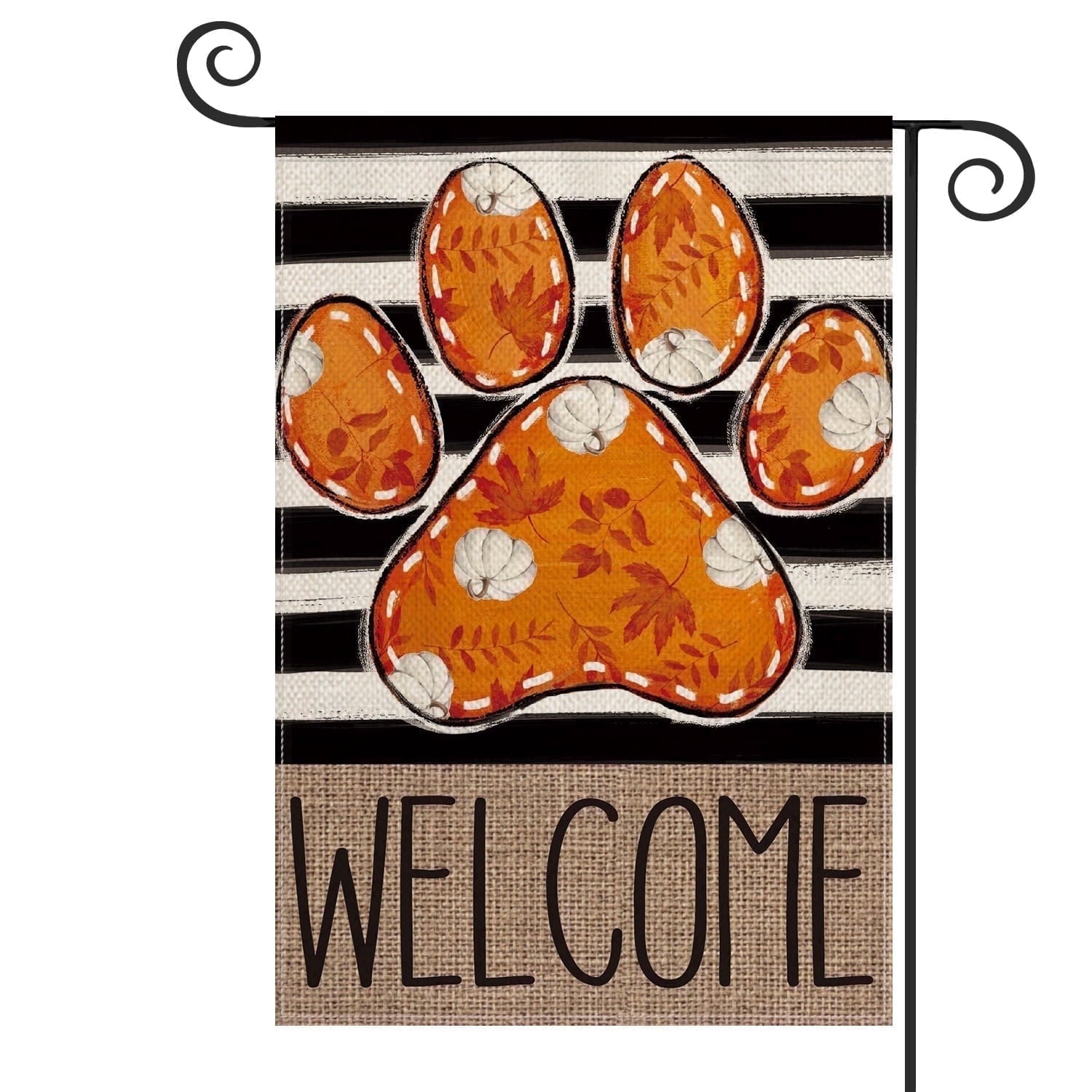 Sm:)e Paw Print Fall Garden Flag 12x18 Inch Double Sided Outside, Autumn Pumpkin Maple Leaf Welcome Stripes Yard Outdoor Flag