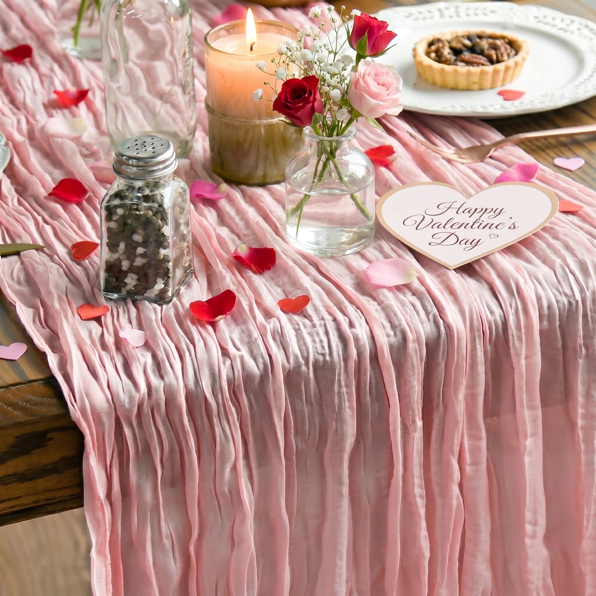 Sm:)e Boho Blush Pink Gauze Cheesecloth Table Runner 35x120 Inch, Multi-Purpose Decor for Kitchen Dining Wedding Holiday Party