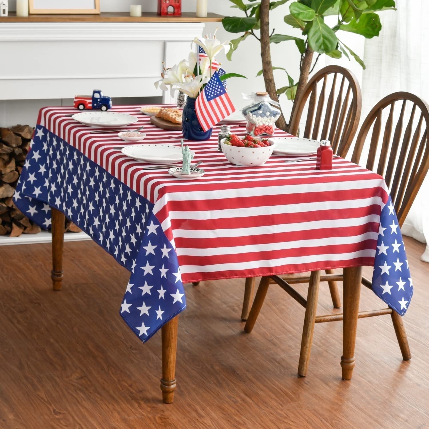 Sm:)e 4th of July Tablecloth 60 x 104 Inch, Patriotic Independence Memorial Day American Flag Table Cover
