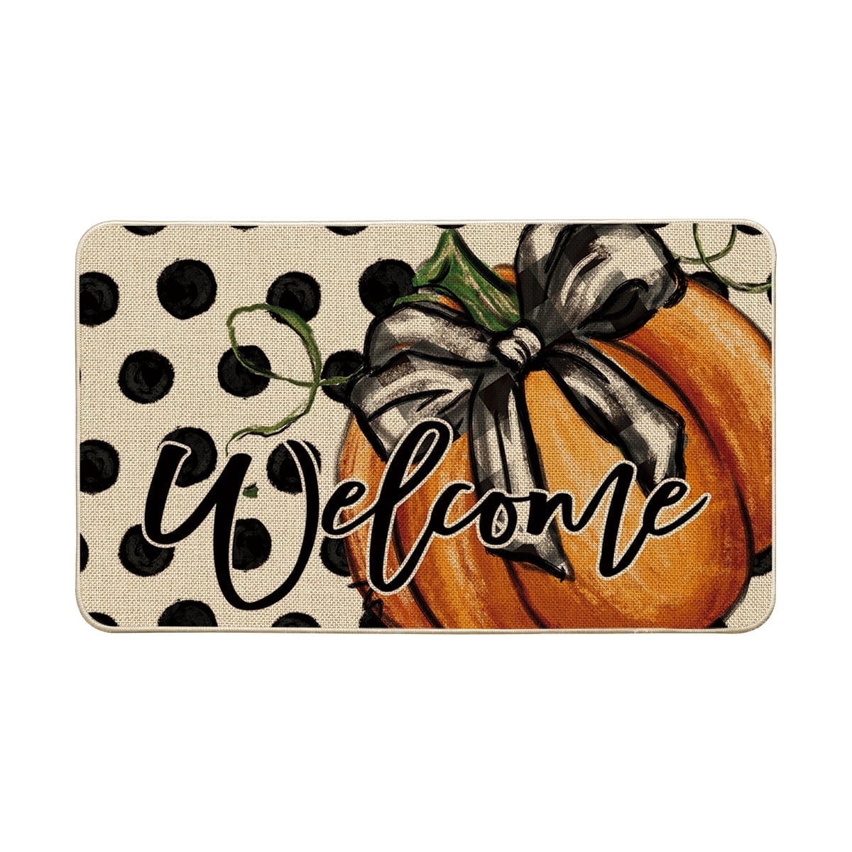 Sm:)e Polka Dot Bow Tie Pumpkin Fall Welcome Doormat, Autumn Home Decor Low-Profile Switch Rug Door Mat Floor Mat for Indoor Outdoor 17x29 Inch