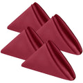 Sm:)e 17x17 inch 4 Pack Satin Napkins for Dinner Lunch Wedding Party, Silky Smooth Washable, Polyester, Red, Square