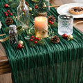 Sm:)e Boho Emerald Green Gauze Cheesecloth Table Runner 35x120 Inch, Multi-Purpose Decor for Kitchen Dining Wedding Holiday Party