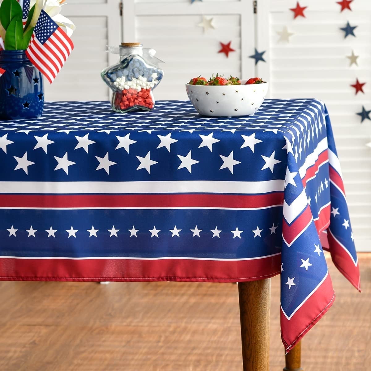 Sm:)e 4th of July Tablecloth 60 x 60 Inch Square, Patriotic Independence Memorial Day US Star Flag Table Cover