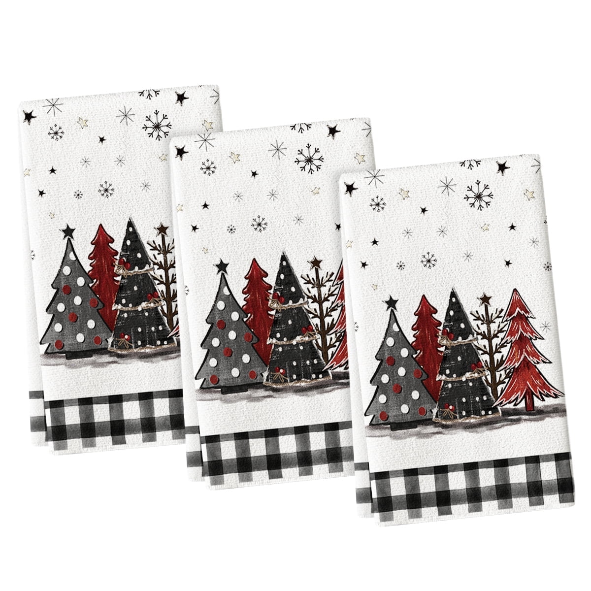 Sm:)e Trees Christmas Kitchen Dish Towels Set of 3 18x26 Inch Buffalo Check Plaid
