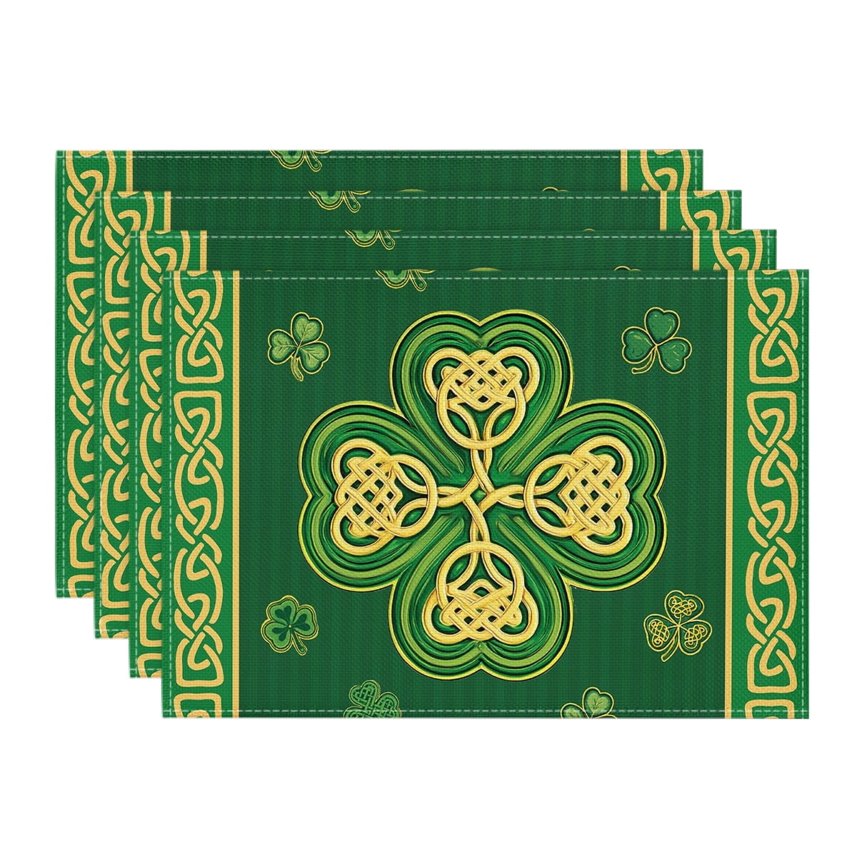 Sm:)e Green Shamrocks St. Patrick's Day Table Placemats Set of 4 12x18 Inch