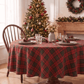 Sm:)e Red Black Royal Stewart Tartan Plaid Tablecloth, Round 55 Inch, Wrinkle-Resistant & Machine Washable Classic Check Table Cover for Dinner/Party Decoration/Holiday