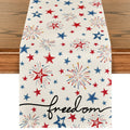 Sm:)e Freedom American Blue and Red Star Patriotic Fourth of July Table Runner 13 x 72 Inch Off White