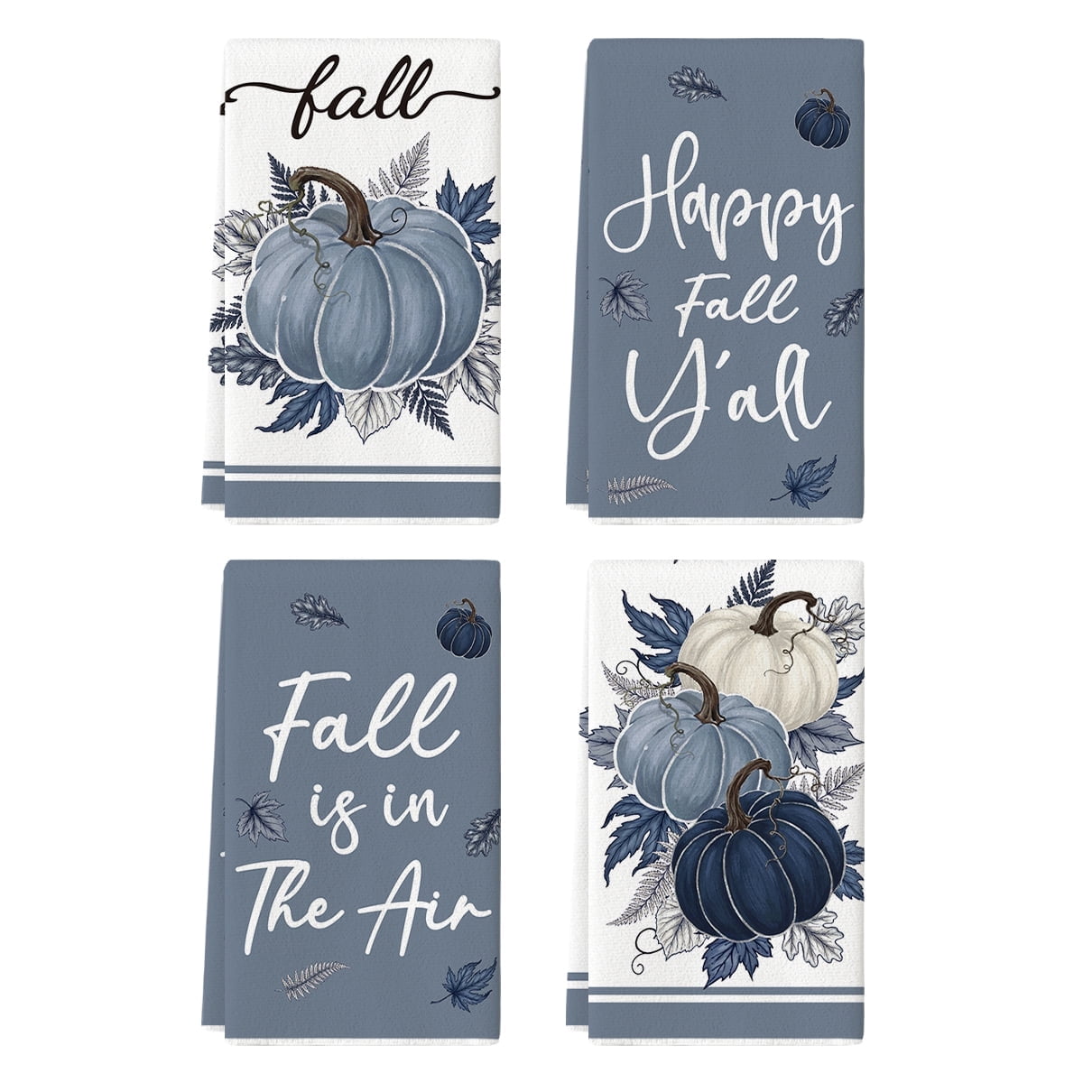 Sm:)e Blue Pumpkin Fall Dish Towels Set of 4, 18x26 Inch Fall is in The Air Farmhouse Kitchen Decor Hand Towels