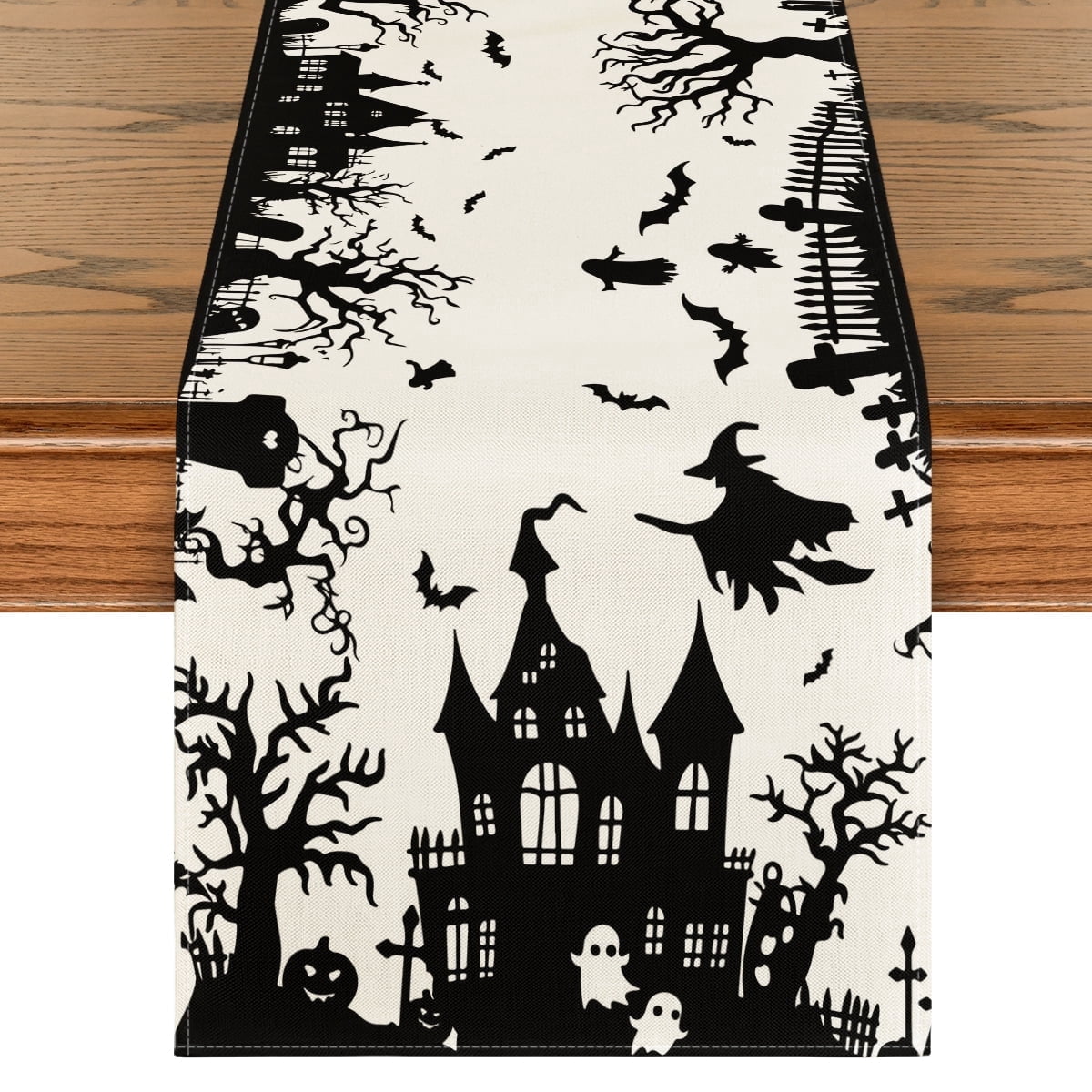 Smile Castle Tree Witch Black Halloween Table Runner 13 x 120 Inch