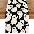 Sm:)e White Ghost Halloween Table Runner, Seasonal Fall Kitchen Dining Table Decoration for Home Party Decor 13x72 Inch, Black