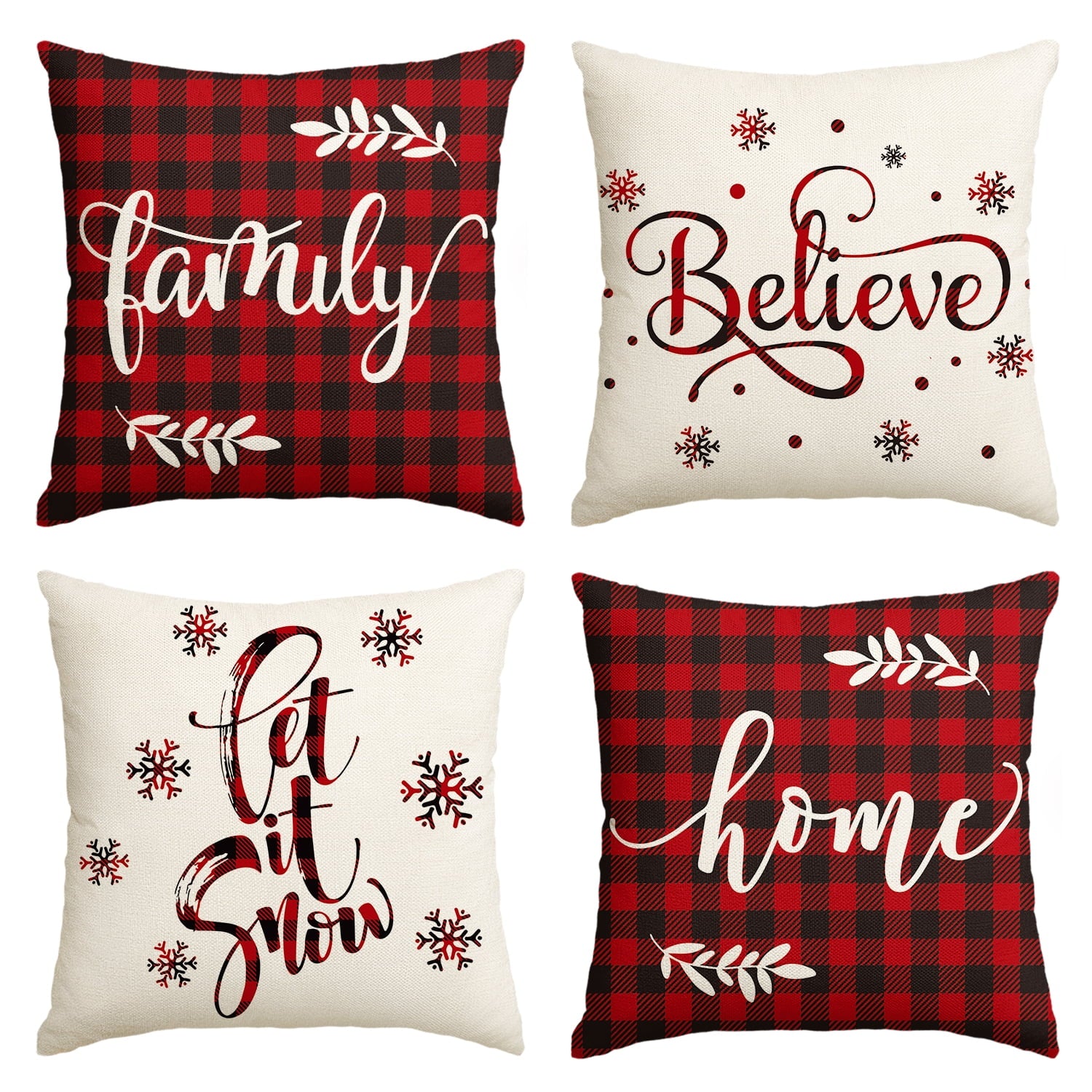 Sm:)e Family Believe Let it Snow Winter Christmas Throw Pillow Cover 20x20 Inch Set of 4