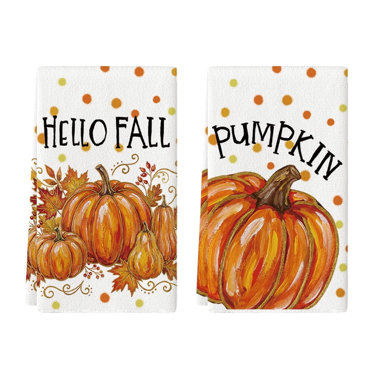 Sm:)e Orange Pumpkin Fall Dish Towels Set of 2, Soft & Absorbent Washcloth 18x26 Inch