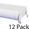 Plastic Table Cloth Disposable 12 Pack, 54 x 108 Inch, White, Blue Dot, for Party Picnic Wedding