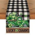 Sm:)e Lucky Charms Green Shamrock Truck St. Patrick's Day Table Runner Buffalo Plaid 13 x 72 Inch, Home Kitchen Seasonal Decoration Holiday Table Decor