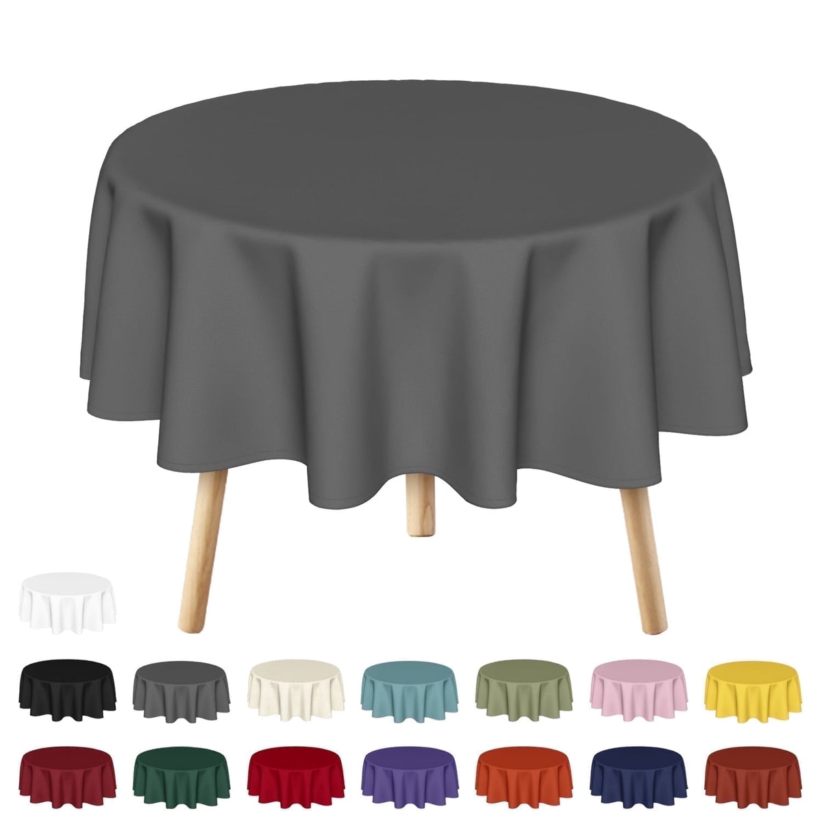 Sm:)e Stain and Wrinkle Resistant Fitable Gray Table Cloth 70 Inch Round, Reusable and Washable Polyester Fabric Table Covers for Party, Wedding and Banquet Decoration 6ft Table