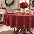 Sm:)e Pine Tree Snowflake Yarn Dyed Jacquard Woven Christmas Tablecloth 60 Inch Round, Red