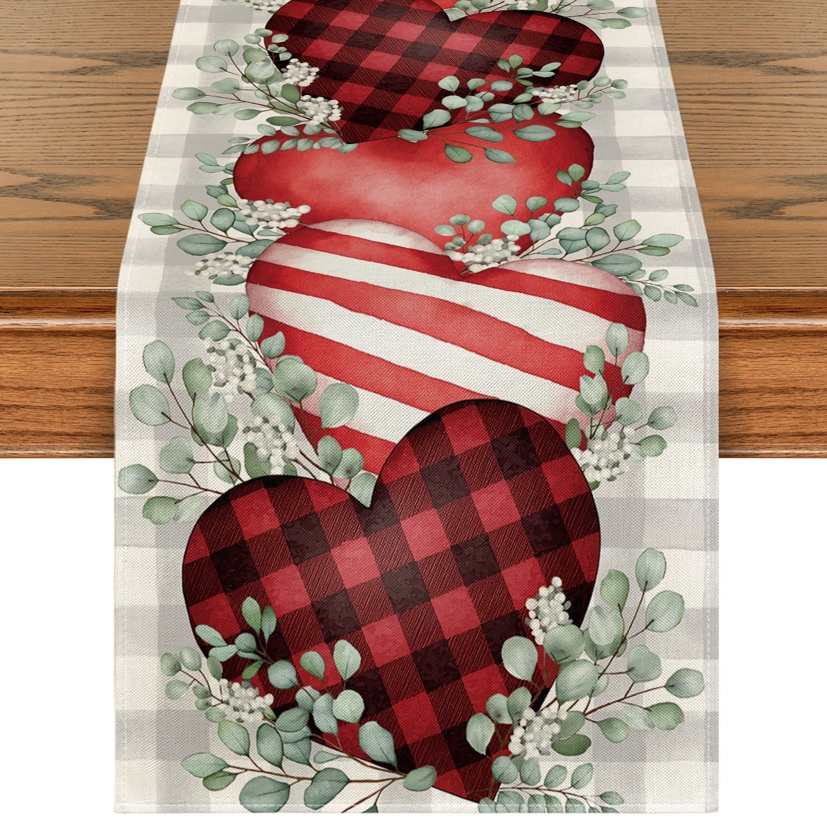 Sm:)e Eucalyptus Hearts Valentine Table Runner 13 x 120 Inch