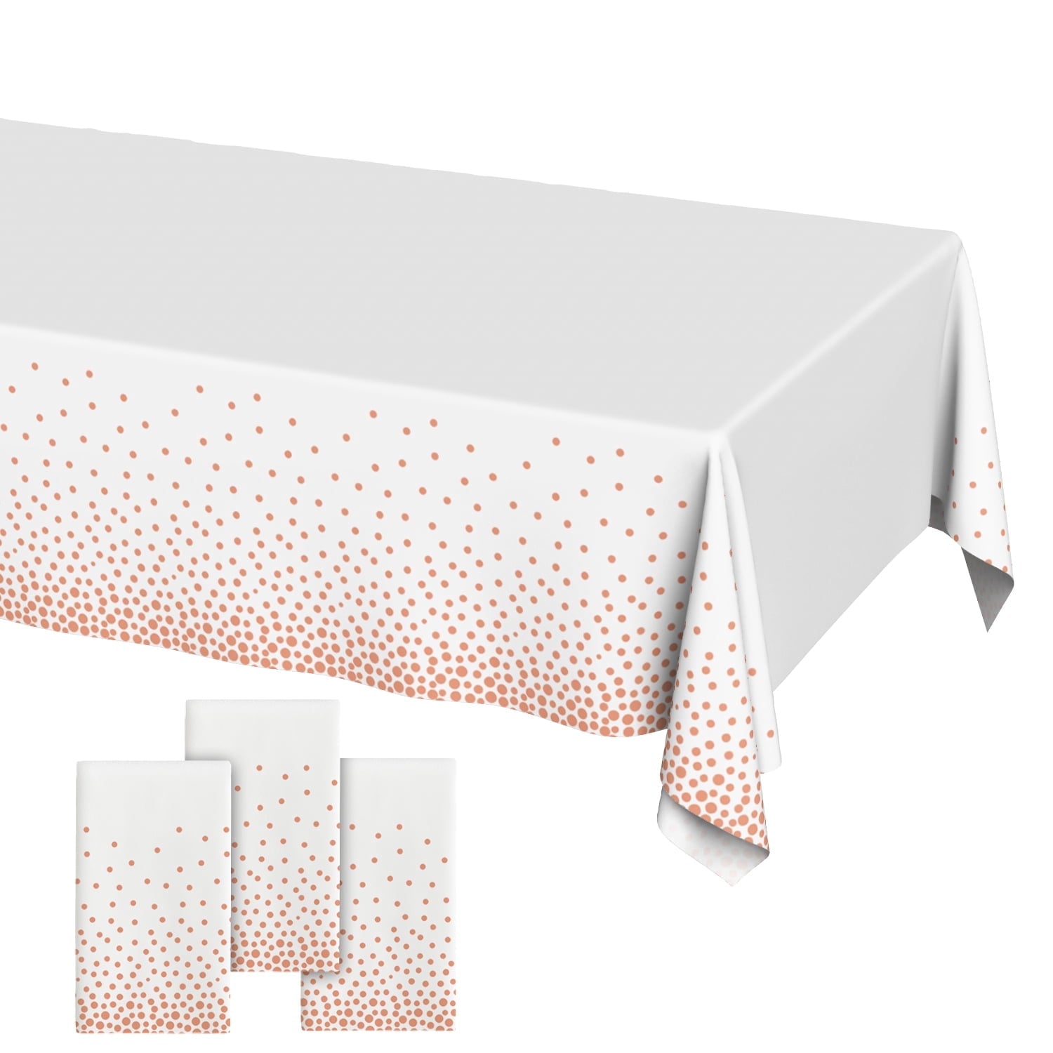 Plastic Table Cloth Disposable 3 Pack, 54 x 108 Inch, White, Rose Gold Dot, for Party Picnic Wedding