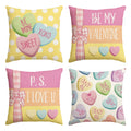 Sm:)e Be Mine Candy Heart Valentine Throw Pillow Covers Set of 4, 18 x 18 Inch Cushion Case Decoration for Sofa Couch