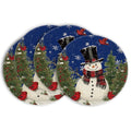 Smile Snowman Trees Snowflakes Christmas Round Placemats Set of 4 Round 14 Inch Blue